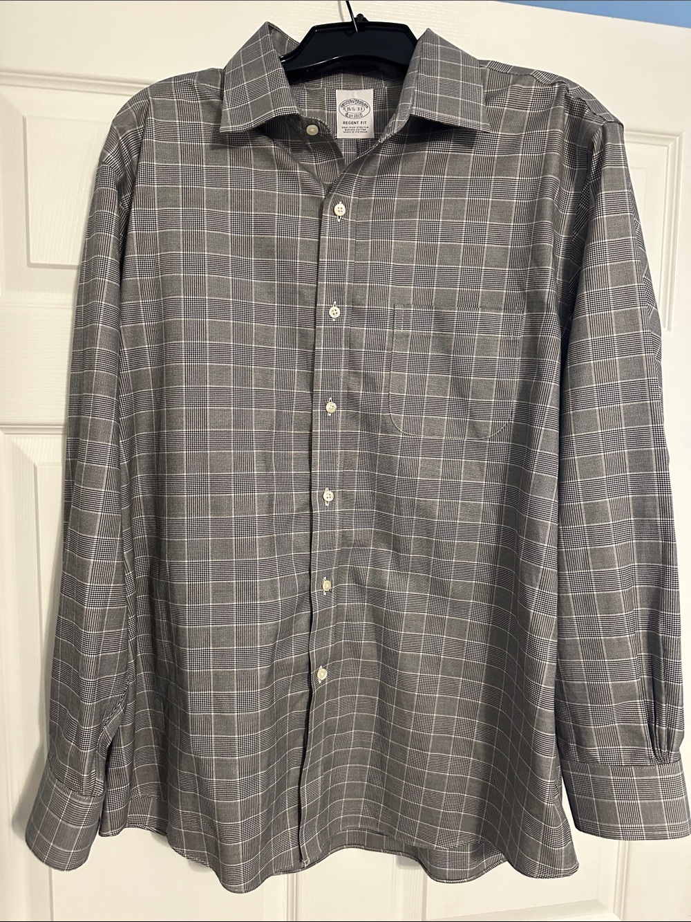 Brooks Brothers Men’s Gray Windowpane Dress Shirt with White Grid